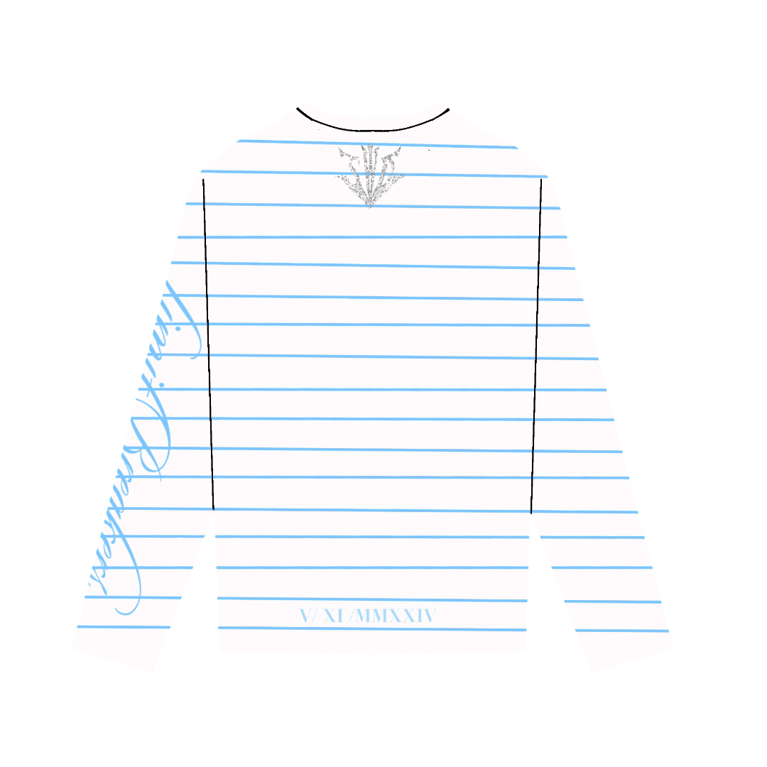 STRIPED LONGSLEEVE TEE RHINESTONE SWD [WHITE/BLUE]