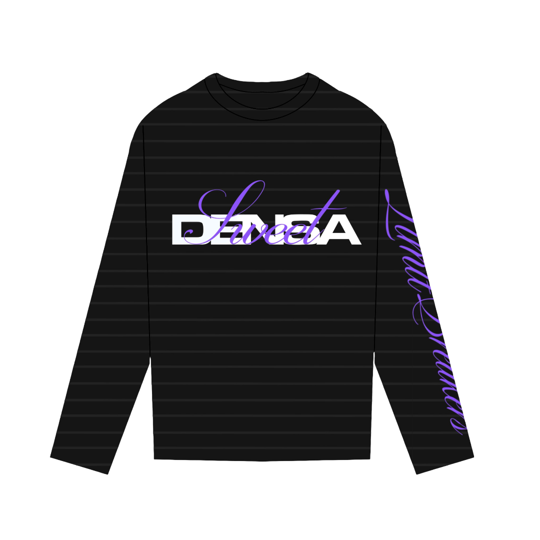 STRIPED LONGSLEEVE TEE RHINESTONE SWD [BLACK/PURPLE]